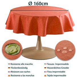 Outdoor Tablecloth Washable Round Diameter 160 cm Orange Diameter Garden Tablecloth Tablecloths Weatherproof Oilcloth Table Cloth Table Cloth Made in Italy for Outdoor Use Tablecloth