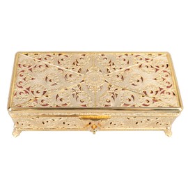 Vintage Metal Jewellery Box, Soft Velvet, Rustproof, Scratch-Resistant, Rectangular, Vintage Jewellery Box for Women and Girls, Earrings for Watches (Gold)