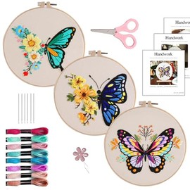 FUZVOL 3 PCS Embroidery Starter Kit with Hoop & Tools DIY Cross Stitch Craft Set for Adults, Ideal Stitching & Sewing Gift, Includes Cross Stitch Accessories, Perfect for Beginners (Blue+Green+Pink)
