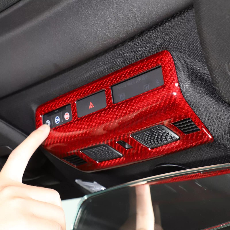 autopart2021 Red Carbon Fiber Reading Light Cover Trim Frame For