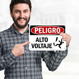 Danger High Voltage Spanish OSHA Sign, (SI-78962) 10x7 Inches, Rust Free .040 Aluminum, Fade Resistant, Made in USA by My Sign Center