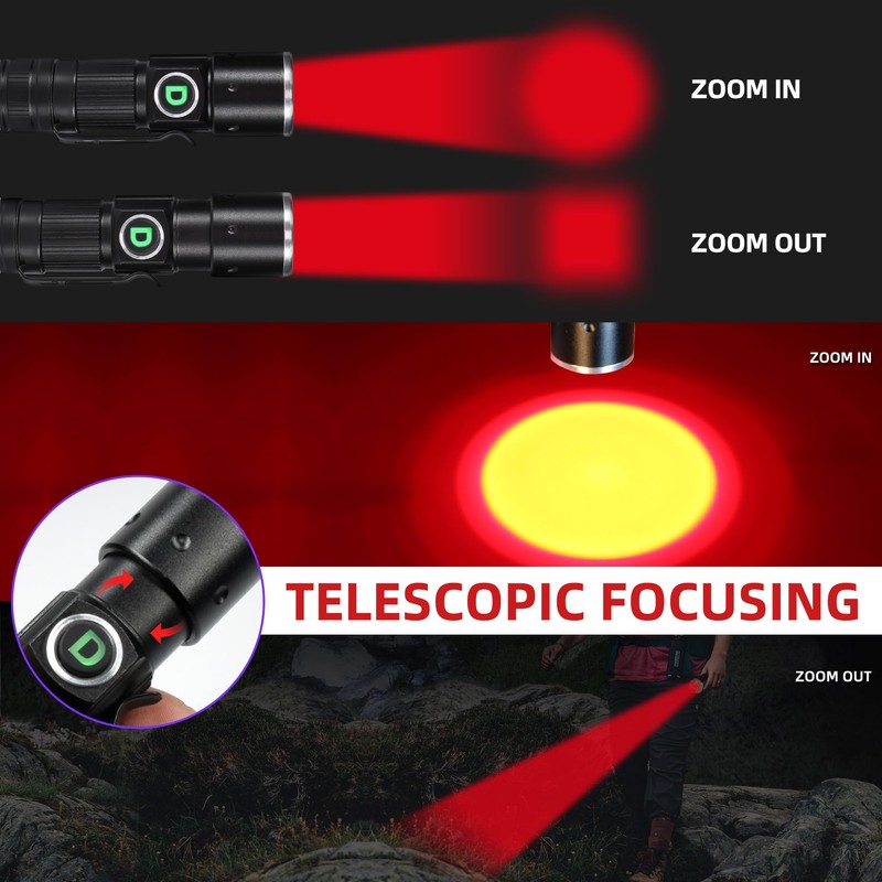 DARKDAWN Redlight Flashlight Rechargeable USB, LED Mini Red Light Flashlights