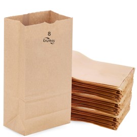 DURO #8 Brown Paper Bags Lunch Size 6.12x3.62x11.06 Inches, Dubl Life SOS 35# Brown Lunch Bags Large for Sandwich, Snacks & Food To-Go, Bulk Paper Sack for Deli/Restaurant & Small Business - 100 Count
