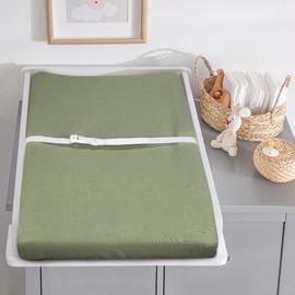 Muslin Changing Pad Cover, MomK!ds 3 Pack Changing Table Cover with Safety Straps Holes, Stretch Ultra Soft Diaper Changing Pad Sheets, Changing Table Sheets Fit 32"/34" x 16" Pads (Sage Green)