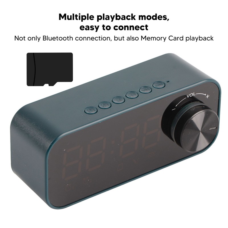 Mini Bluetooth Speaker Heavy Bass Dual Alarm Clock Portable Wireless