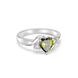 Seiyang Heart Shape August Birthstone Ring 925 Sterling Silver Created Peridot Promise Ring Birthday Jewellery Gifts for Women Size L