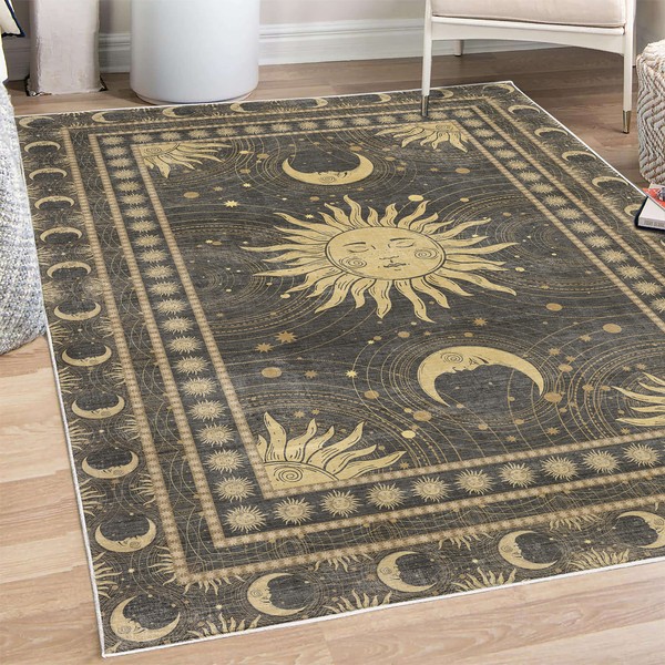 Ambesonne Sun and Moon Decorative Rug, Bohemian Art Design of