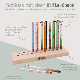 wunderwunsch Pen Holder for Legami and co Made of Sturdy Wood, Pen Holder for Colouring Pencils, Children's Desk as a Gift for School and Primary School (with Name, Oblong)