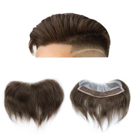 SINGA HAIR Mens Frontal Hairline Toupee Hairpiece for Men Natural Lace Front Thin Skin Mens Hairline Toupee Human Hair Forehead Hair Piece System Replacement for Men (#1B Off Black)