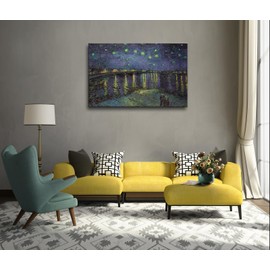 weiyiart Starry Night Over the Rhone by Van Gogh Classic Oil Paintings Reproduction Modern Seascape Giclee Canvas Prints Wall Art Ready to Hang for Living Room Home Decorations24x36