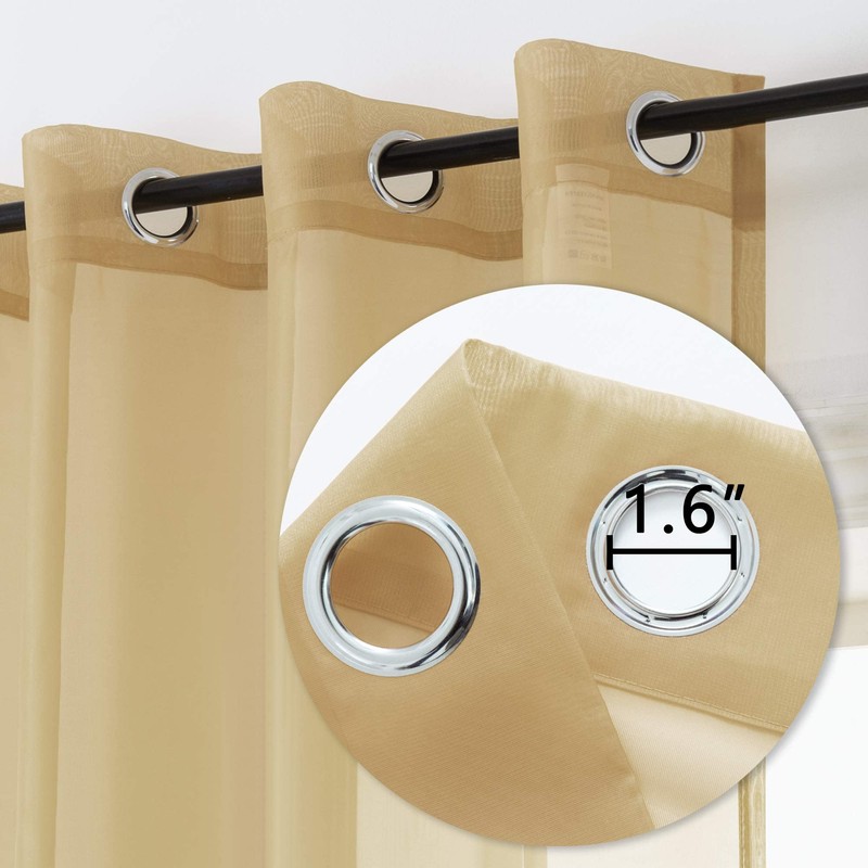 DUALIFE Antique Natural Taupe Sheer Curtains 63 Inch Length Grommet