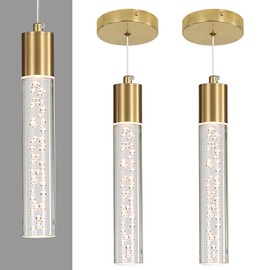 2 Pack Modern Kitchen Island Hanging Light, Gold LED Pendant Lights Fixture, Bubble Acrylic, 3 Color Temperatures, Mini Ceiling Chandelier Lighting for Dining Room, Bedroom, Foyer Entrance, Cafe Bar
