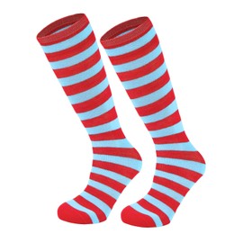 Kids Soccer Socks Striped Cotton Atheletic Softball Baseball Socks Toddler Youth Knee High Socks for Boys Girls 1Pc Red Blue Stripe 9-12 Years