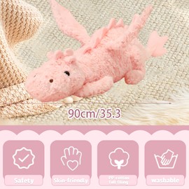 EOUOBOMO Cute Lucky Dragon Plush Pillow,Soft Flying Dragon Stuffed Animals-35.3inch Large Kawaii Dragon Animal Plushies Toy,Perfect Birthday Present for Adults and Children,Pink