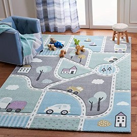 SAFAVIEH Carousel Kids Collection 5'3" x 7'6" Grey/Light Blue CRK193F Neighborhood Nursery Playroom Area Rug