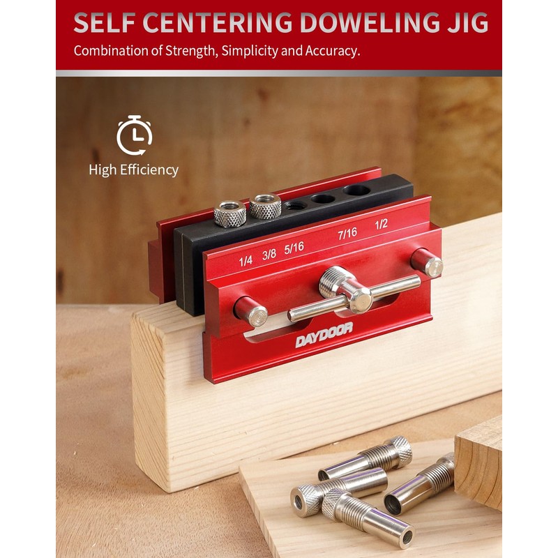 DAYDOOR 2.1" Self Centering Dowel Jig, Universal Capacity Doweling Jig