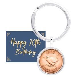 1955 British Farthing Coin Keyring, 70th Birthday Gift for Mum or Grandma, Vintage Jewellery