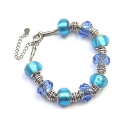 Thurcolas Women's Charm Bracelet Manhattan Model Stainless Steel with Blue Glass Beads