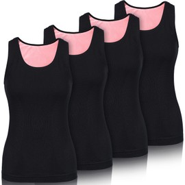 Neer Womens Fleece Lined Underwear Tops Warm Cami Tank Top Cotton Thermal Underwear for Women Sleeveless Camisole Base Layer (Black, 4 Pcs)