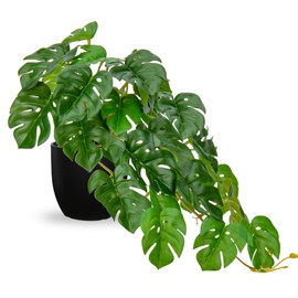 DILATATA Fake Plants Indoor 8 Inch Artificial Monstera Plant in Black Plastic Pot - Faux Potted Tropical Palm Plant for Home Aesthetic Decor Living Room Shelf Office