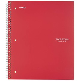 Five Star Spiral Notebook, 3 Subject, Wide Ruled Paper, 150 Sheets, 10-1/2" x 8", Red (72029)