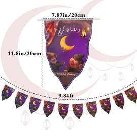 Ramadan Mubarak Banner Muslim Bunting Purple Banner Garland with Lantern Moon Castle Sign Eid Mubarak Festival Celebration Party Decorations for Coat Fireplace Wall Party Accessories