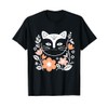 Minimalist Cat Elegant Floral Botanical Line Art T-Shirt