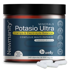 NEWMANITY Potasio Ultra Complejo 5 en 1-240 capsulas con Citrato de Magnesio y Potasio, Gluconato de Potasio, Bicarbonato de Potasio, Cloruro de Potasio y Aspartato de Potasio - Electrolitos