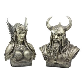 Ebros Norse Viking Mythology Chief God Odin and Goddess Valkyrie Busts Statue Set Poetic Edda Gods of Asgard Protectors of The Nine Realms