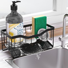 U Chef Soporte para Esponja de Fregadero de Cocina con Bandeja de Drenaje Automático, Porta Esponja para Fregadero, Organizador de Fregadero de Cocina, Organizador de Esponja de Jabón (Negro)