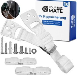 TV Tilt Lock for Screw-on, White, for TV, Shelf, Cabinet, Easy to Activate/Disable, for Toddlers, Pets, Includes Dowels and Screws, Tilt Protection Television, Furniture