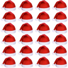 Geyoga 24 Pcs Soft Santa Hat Bulk Women Men Christmas Non Woven Fabric Santa Claus Hat with Pom Xmas Party Supply Decor(11.81 x 15.75 Inch,Red)