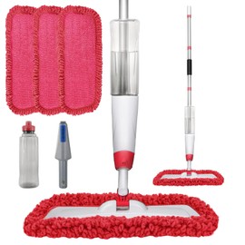 Spray Mops for Floor Cleaning, Microfiber Spray Cleaning Mop Kit with 3 Reusable Washable Pads 700ML Refillable Bottle and Scrubber Flat Mop with 360 Degree Swivel Head for Hardwood Laminate (Red)