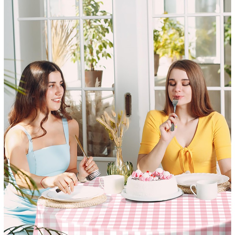 SietDESEO 2 Pack Pink Gingham Tablecloth Round 84 x 84