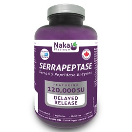 Naka Platinum SERRAPEPTASE 120,000 Units (SPU) - 330 Veggie Caps SUPER BONUS SIZE (300+30 FREE) - High Potency - Enteric Coated - Vegetarian - non GMO