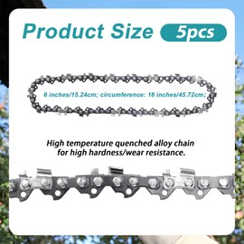 5pcs 6 Inch Mini Chainsaw Chain, Small Chainsaw Chain Replacement Saw Chain for Cordless Handheld Mini Chainsaws, Steel Chainsaw Blade for Tree Trimming (37 Drive Links)