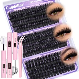 calphdiar Russian Cluster Lashes Kit 14-20mm Long Eyelashes Individual Kit 80D 100D 120D Lashes Individual Clusters Lash Kit Fluffy Volume Eyelash Extension Kit with Lash Bond and Seal Tweezers