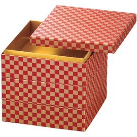 J-kitchens Excursion Lunch Box, Made in Japan, 3-Tier, 7 Size, Japanese Paper, Akagane Checkered, 8.7 x 8.7 x 6.9 inches (22.0 x 22.0 x 17.6 cm)