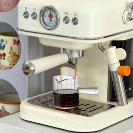 Steviieden Espresso Cups Set of 2, 4 OZ Glass Double Spouts Shot Glasses Cups, Milk Cup with Glass Handle for Dishwasher Safe, Espresso Accessories