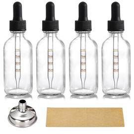 AOZITA 4 Pack 2 oz Glass Dropper Bottles with Measured Dropper - 60ml Clear Tincture Bottles with Calibrated Glass Eye Droppers (1ml) - Leakproof Essential Oil Bottles for Health, Personal Care & Beauty