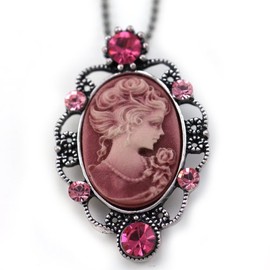 Soulbreezecollection Hot Pink Cameo Pendant Necklace Charm Fashion Jewelry