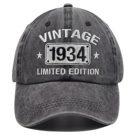 Vintage 1934 Limited Edition Hats for Men Women, 91th Birthday Decorations, 91 Year Old Adjustable Embroidered Baseball Cap Retirement Gifts Mom Dad