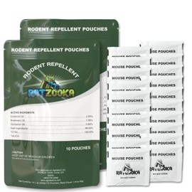 RatZooka Mouse Repellent Pouches, Natural Formula with Peppermint & Rosemary Oil, Mice Repellent Indoor, Keep Mice and Rats Out of Your Home, Car, RV, Garage, Cabin, 28.2Once (2 Pack - 20 Pouches)