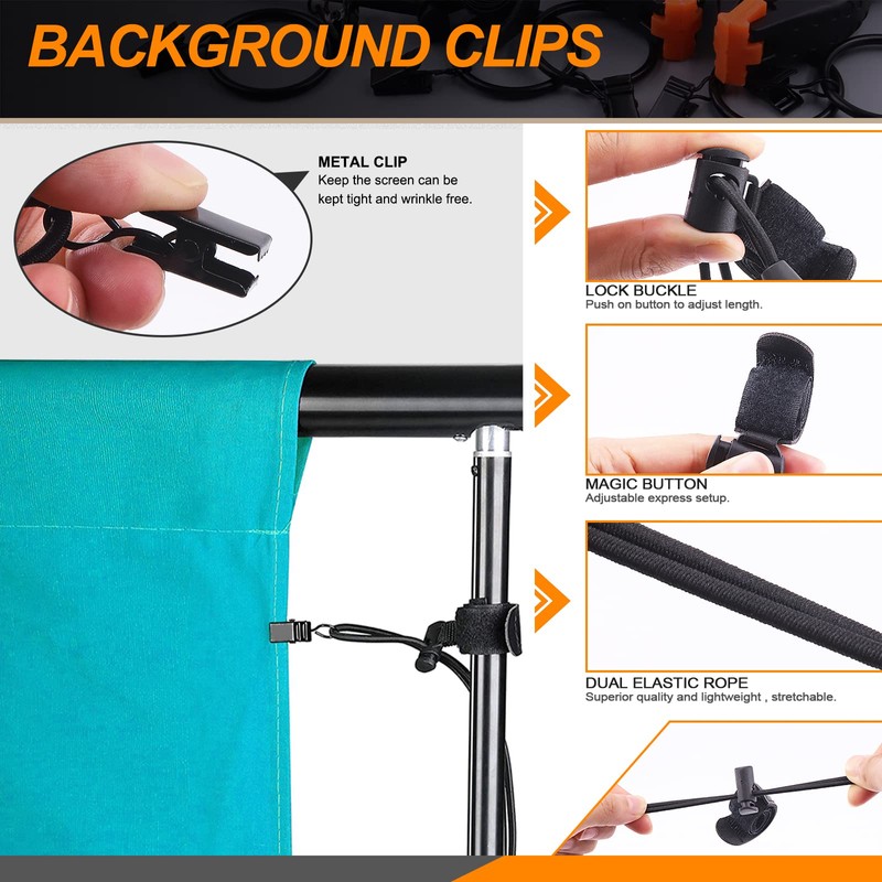 Rustark 22Pcs Backdrop Clips Clamps Elastic Photo Clips Holder Clips