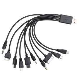 Black 10 in 1 USB Multi Charger Cables for Mobile Phones Charging Cord 7.87in Universal USB to Multi Plug Charger Cable for Smartphone Charger Wires,Cables and Interconnects