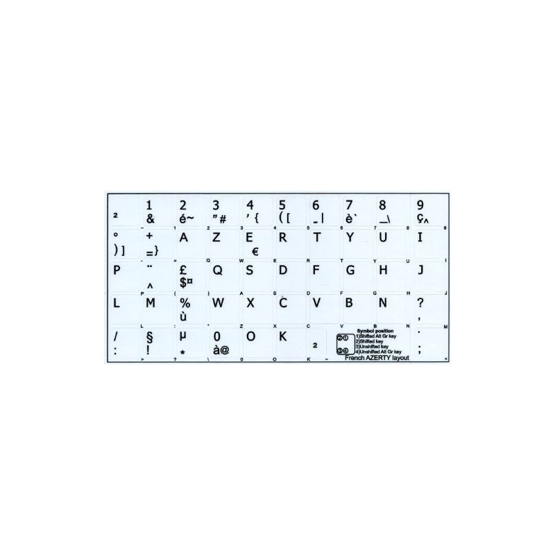 4Keyboard French AZERTY Keyboard Decals White Background (14x14) for Desktop,