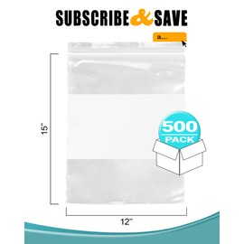 APQ Pack of 500 White Block Zipper Bags 12 x 15. Ultra Thick Write on Block Poly Bags 12x15. Thickness 4 mil. Pills Bags. Great for Packing and Storing. Ideal for Industrial, Food Service Needs.