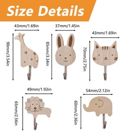 MOROBOR Wooden Animal Wall Hooks, 5pcs Animal Theme Decorations Hooks Cats, Lions, Rabbits, Giraffes, Elephant Shape Hooks Wood Hooks for Kids Room Nursery Bedroom Decor