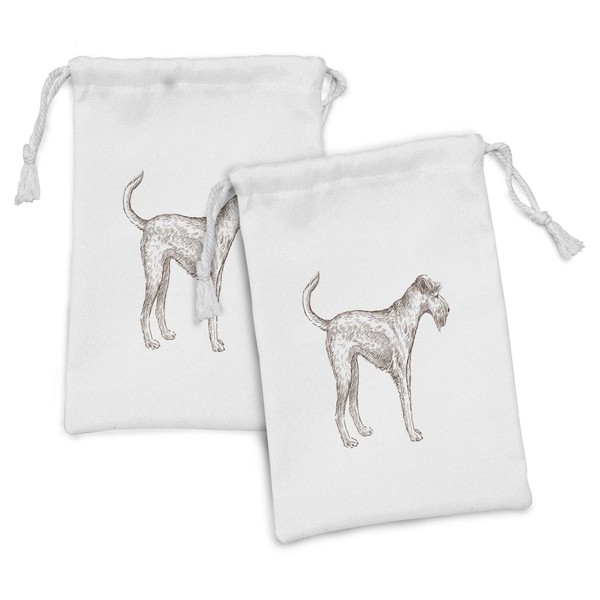 Lunarable Airedale Terrier Fabric Pouch Set of 2, Pattern of
