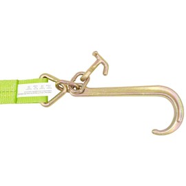 Mytee Products V Bridle Tow Strap 3" x 36" w/ 15" J Hook w/T-J Hooks, Hi VIZ/High Abrasion Green Webbing, 5400 lbs WLL | Recovery V-Strap w/Reinforced Webbing for Towing, Car Wrecker, Rollback